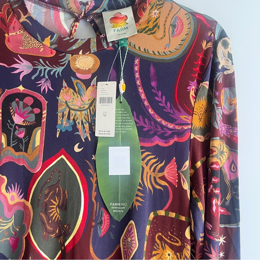 FARM Rio Rio Multicolor Artsy Surreal Land Long Sleeve Maxi Dress Size XL NWT - Picture 7 of 16